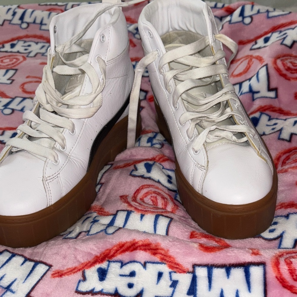 Puma White and Brown Platform Sneakers